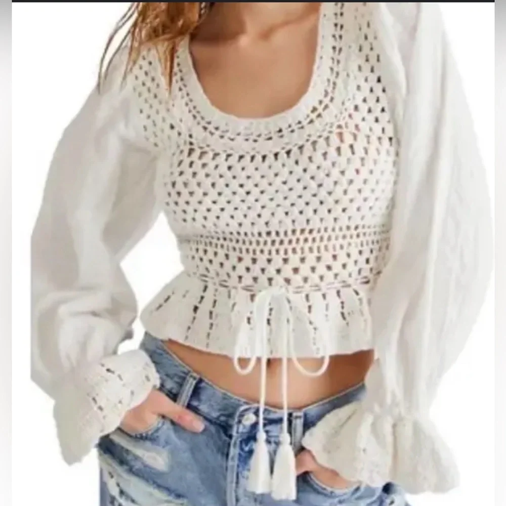 FREE PEOPLE Megan Crochet Top WHITE XS